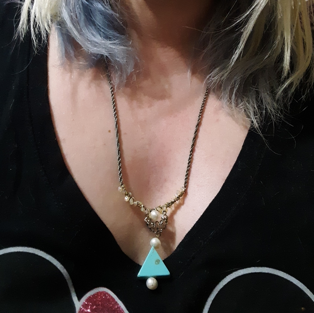 Genuine opal, turquoise and pearl necklace